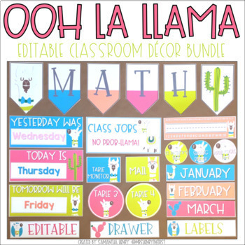 Llama Classroom Decor *EDITABLE BUNDLE* by Samantha Henry | TpT