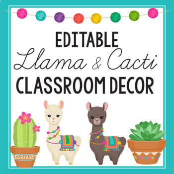 Preview of Llama Cactus Classroom Class Decor Bundle Classroom Library Labels Editable Name
