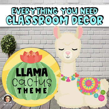 Preview of Llama Classroom Decor, Llama and Cactus Theme - Editable