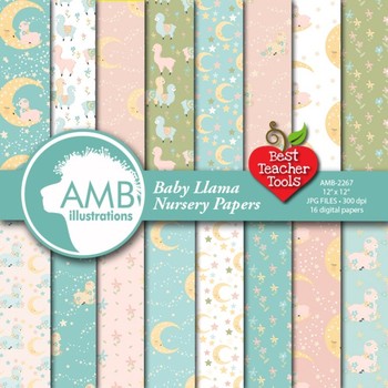 Preview of Llama Digital Papers, Baby Llama backgrounds, Baby Alpaca patterns, AMB-2267