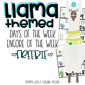 Llama Freebie Days Of The Week Encore Of The Week Llama Classroom Decor - roblox llama of the week