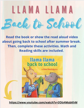 Preview of Llama Llama Back to School- Book Companion: Math, Literacy, and Writing