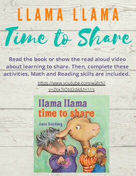 Preview of Llama Llama Time to Share- Math & Reading Pack