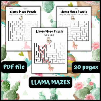 Preview of Llama Maze Puzzle Worksheet - Preschoolers Maze Activity