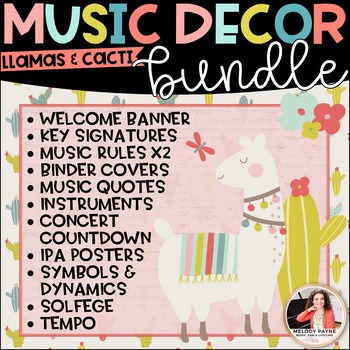 Preview of Llama Music Classroom Decor BUNDLE! Posters, Symbols, Instruments, Rules, & More