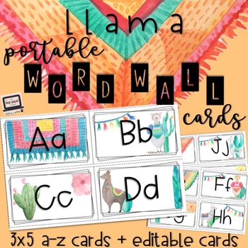 Preview of Llama Portable Word Wall Cards + Template Cards