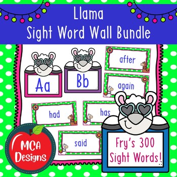 Preview of Llama Sight Word Wall Bundle