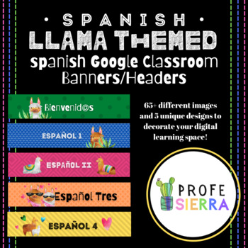 Preview of Llama Spanish Google Classroom Banners/Headers