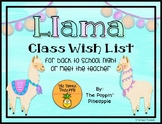 Llama Class Wish List for Meet the Teacher (EDITABLE)