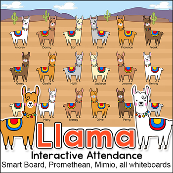 Preview of Llama Theme Attendance with Optional Lunch Count for Interactive Whiteboards