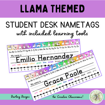 Preview of Llama Themed Student Desk Name Tags with Learning Tools