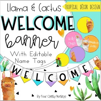 Preview of Bright Cheerful Classroom Decor / Llama and Cactus Bulletin Board Display