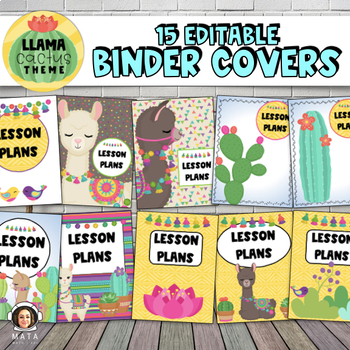 Preview of Llama and Cactus Editable Binder Covers and Spines