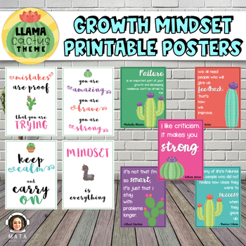 Llama and Cactus Growth Mindset Printable Posters Classroom Decor
