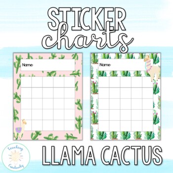 Preview of Watercolor Llama and Cactus Print and Cursive Sticker Charts