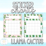 Watercolor Llama and Cactus Print and Cursive Sticker Charts