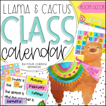 Preview of Llama  and Cactus Themed Classroom Calendar (Tropical Theme)