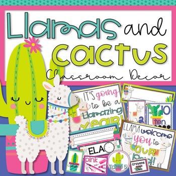 Preview of Llamas and Cactus Classroom Decor Editable