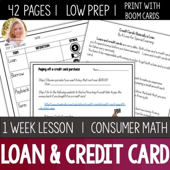 Preview of Loan and Credit Cards Lesson Unit Consumer Math Life Skills Special Education