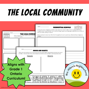 Preview of Local Community & Mapping worksheets Social Studies Ontario Curriculum Grade 1