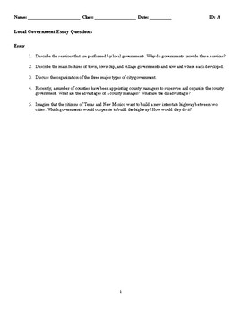 government essay question and answer