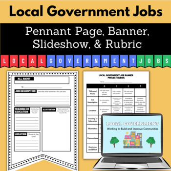 Preview of Local Government Jobs Pennant Banner Project Slideshow Rubric Research Present