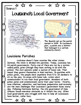 Preview of Local Government of Louisiana Document Based Questioning DBQ
