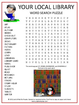Preview of Local Library Word Search Puzzle Activity Worksheet Game | Books at School