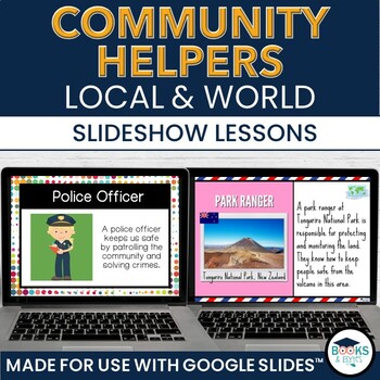 Preview of Community Helpers Lessons: Local and World Communities - No-Prep Google Slides™