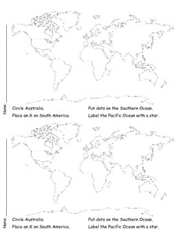 Locate the Seven Continents and Five Oceans - Easy Practice and Assessment!