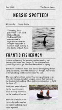 Preview of Loch Ness monster newspaper report/ recount example (Editable)