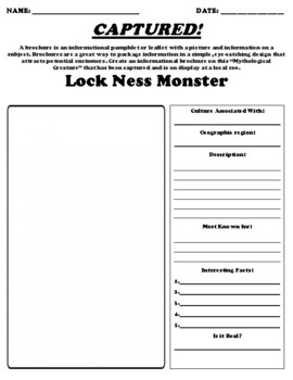 Preview of Lock Ness Monster "Informational Brochure" Worksheet and Webquest