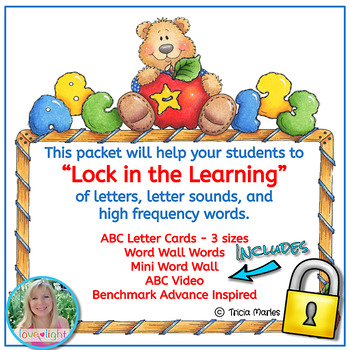 Preview of Lock in the Learning!  Alphabet Card Sets, Word Wall Set, and Video