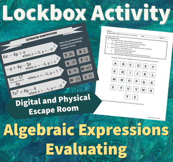 Preview of Lockbox Activity  |  Algebraic Expressions - Evaluating  |  Escape Room
