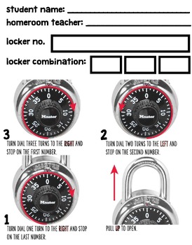 Preview of Locker Instructions Combination Lock Directions Printable