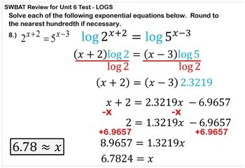 Preview of Logarithm Test Review