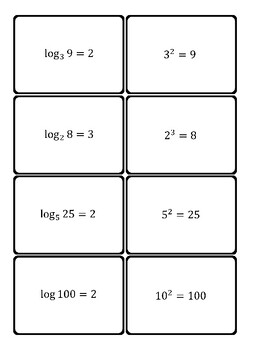 Preview of Logarithm to Exponential Equation Conversion Matching Card Game