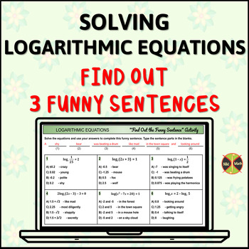 Preview of Logarithmic Equations -Find out a Funny Sentence (Multiple Choice Activity)