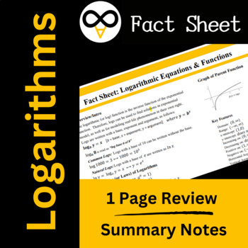 Preview of Logarithmic Equations and Functions Fact Sheet