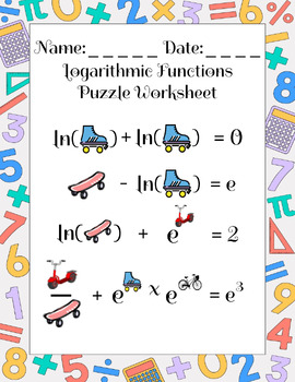 Preview of Logarithmic Functions Puzzle Worksheet