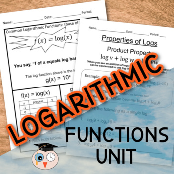 Preview of Logarithm Practice | Evaluating | Graphing | Properties | Solving