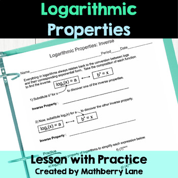 Preview of Logarithmic Properties and Change of Base Formula Lesson & Poster Logs Logarithm