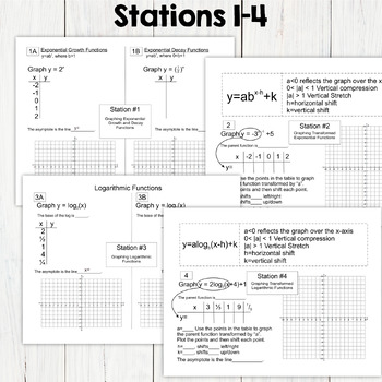 Logarithmic and Exponential Functions Stations - Graphing, Review