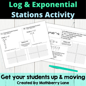 Preview of Logarithmic and Exponential Functions Stations - Graphing, Review, Practice Logs