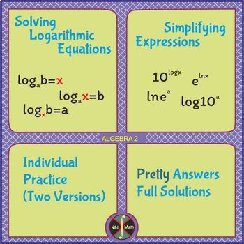 Preview of Logarithmic & Exponential Equations & Expressions Practice(full solutions)