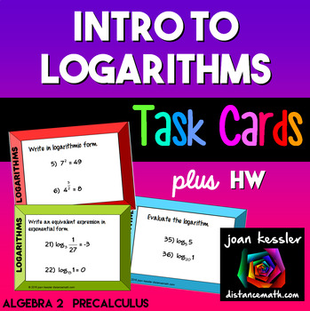 Preview of Logarithms Introduction Task Cards plus HW