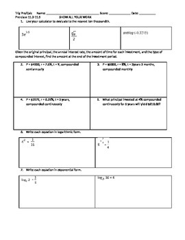 Preview of Logarithms and Compound Interest