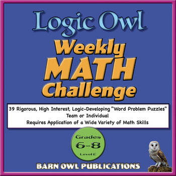 Preview of Logic Owl Grades 6-8 Weekly Math Challenge (Level E)