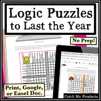 Preview of Logic Puzzle Worksheets for the Year No Prep Print or Digital Bundle