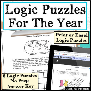 Preview of Logic Puzzles Brain Teasers in Print or Digital Worksheets | No Prep